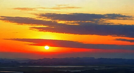 Obraz premium An abstract watercolor sunset with bold, expressive brushstrokes, AI Generated