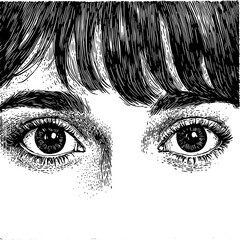 Fototapeta premium Intricate hand-drawn engraved illustration of expressive eyes capturing deep emotion and vintage charm in black and white