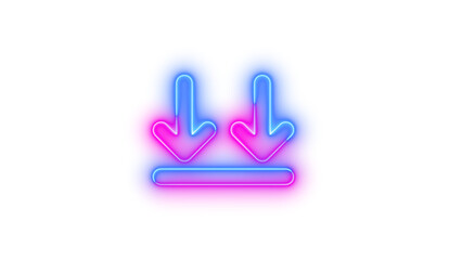 Fototapeta premium Neon arrows down to line symbol icon blue pink color glowing with transparent background