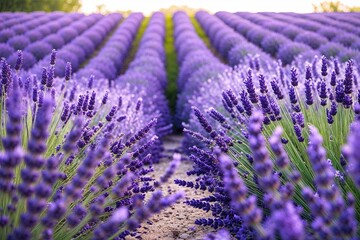 Naklejka premium Serene Lavender Field Background with Customizable Space and Soft Edges