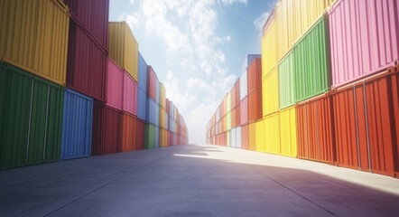 Fototapeta premium International global shipping relies on the transportation logistics of container cargo by both sea and air in a container yard