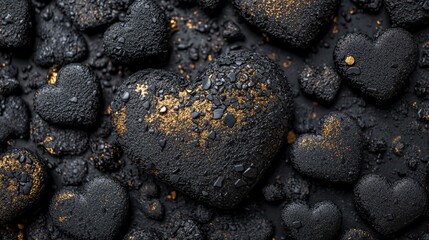 Valentine's Day wallpaper is depicted in a 3D render with a spiral design and black and gold hearts