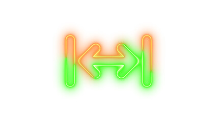 Neon arrows left right to line symbol icon brown green color glowing with transparent background