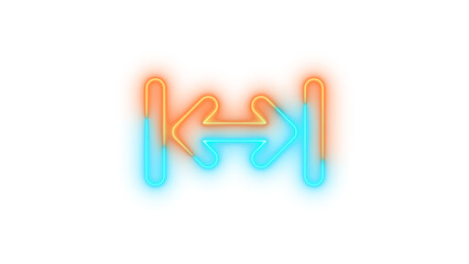 Neon arrows left right to line symbol icon brown cyan color glowing with transparent background
