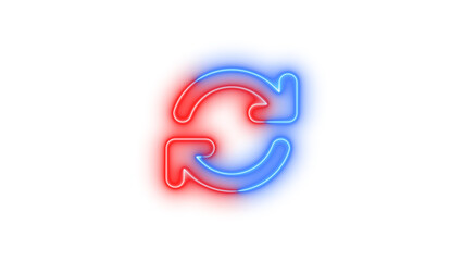 Neon arrows rotate symbol icon blue red color glowing with transparent background