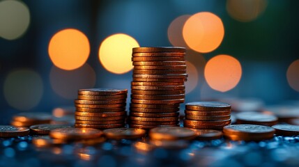 Copper Coins Stacked Representing Financial Growth and Wealth
