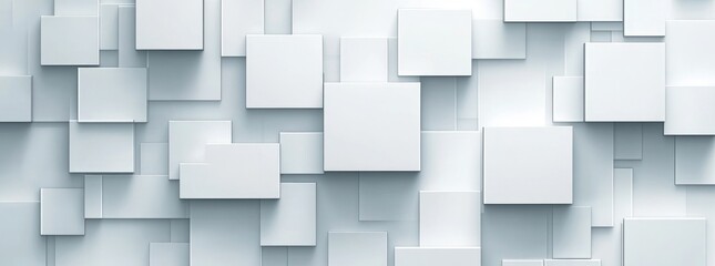 Obraz premium White cube boxes with random shifts obstruct the background, which features a wallpaper banner and includes copy space