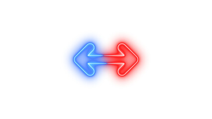 Neon arrows left right symbol icon blue red color glowing with transparent background