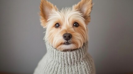 National Pet Day, Adorable Yorkshire Terrier Puppy Wearing a Knit Sweater Close Up Portrait