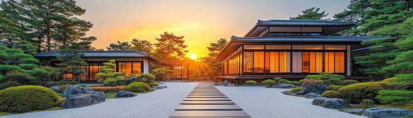 Serene Sunset Zen Garden Illustration