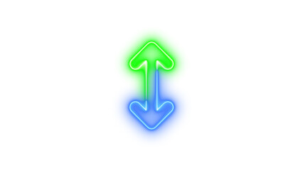 Neon arrows up down symbol icon blue green color glowing with transparent background