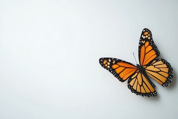 Fototapeta premium Monarch butterfly on white surface, wings spread