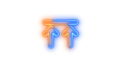 Neon arrows up to line symbol icon blue brown color glowing with transparent background