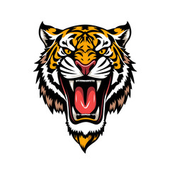 Fototapeta premium Ferocious Tiger: A fierce tiger with its mouth wide open in a roar, showcasing a striking visual of its power and aggression.