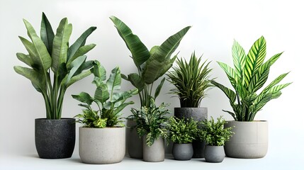 Fototapeta premium Set of potted plants with large leaves