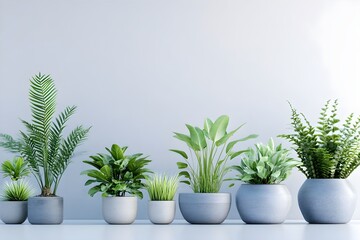 Fototapeta premium Set of potted plants with large leaves