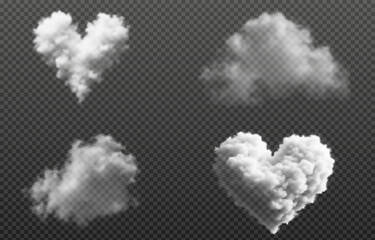 Vector realistic cloud with heart, smoke or fog on isolated transparent background. Cloud png. Smoke png