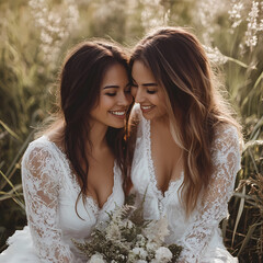A couple of two women getting married,  Lesbian wedding