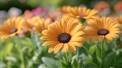 Obraz premium Vibrant orange flowers in a garden bed