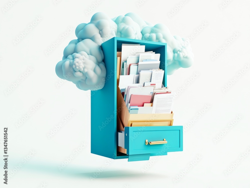 Poster a 3d computer icon isolated on white signifies cloud-based file storage