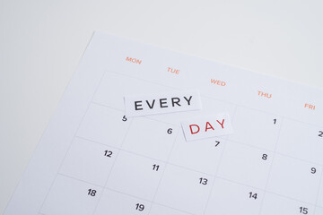 Monthly calendar. Calendar with date on paper. Day planner. Schedule of the week, month and year. Modern organizer. Business diary. Deadline reminder. Daily event management. Template and grid