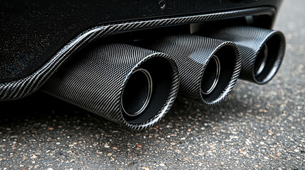 Triple Carbon Fiber Exhaust Pipes: Sport Car Detail