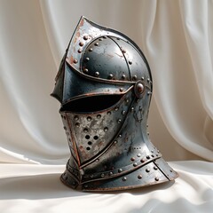 Medieval Knight&rsquo;s Antique Armor: Shiny Metal Helmet in Vintage Craftsmanship Display
