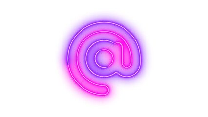 Neon at symbol icon pink purple color glowing with transparent background