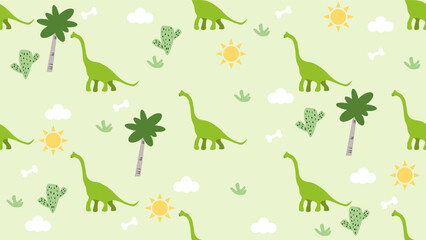 Dinosaurs seamless pattern background. Cute Dinosaurs illustration pattern. Cartoon Dinosaurs background. Perfect for fashion clothes, shirt, fabrics, textiles, wallpaper, decor, print, packaging.