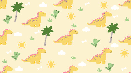 Dinosaurs seamless pattern background. Cute Dinosaurs illustration pattern. Cartoon Dinosaurs background. Perfect for fashion clothes, shirt, fabrics, textiles, wallpaper, decor, print, packaging.