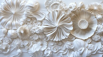 An abstract wallpaper is composed of white 3D ribbons, visualized in a light 3D render that incorporates a copy space