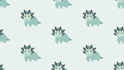 Dinosaurs seamless pattern background. Cute Dinosaurs illustration pattern. Cartoon Dinosaurs background. Perfect for fashion clothes, shirt, fabrics, textiles, wallpaper, decor, print, packaging. © Elina Graphic Stock