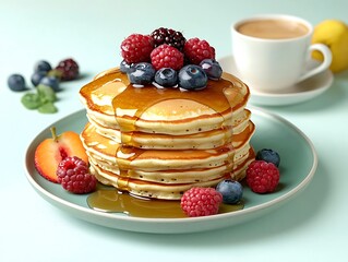Berry Pancakes for Coffee, Breakfast Delight.