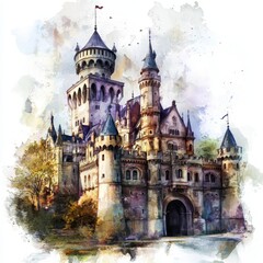 Fototapeta premium Castle of fairy tale proportions featuring towers and fanciful architectural design