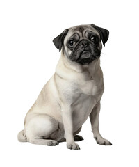 Obraz premium Pug sitting, full-body portrait on Png Format and Transparent Background
