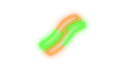 Neon bacon symbol icon brown green color glowing with transparent background