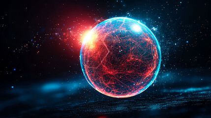 Obraz premium Abstract Digital Sphere: Global Network Connections, Futuristic Technology, and Cosmic Energy