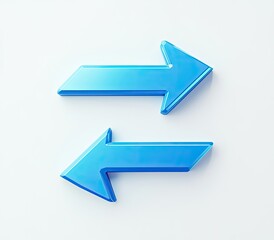 Two blue glossy arrows pointing in opposite directions on a white background.