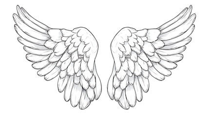 Obraz premium Angelic Wings with Sketch, and White Background.