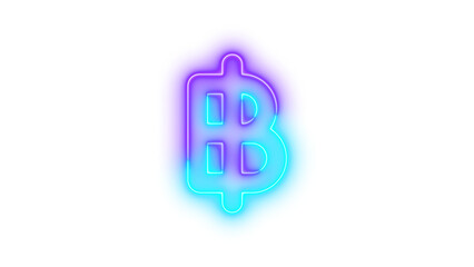 Neon baht sign smoking symbol icon cyan purple color glowing with transparent background