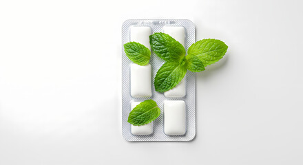 Mint Gum Pack with Fresh Leaves
