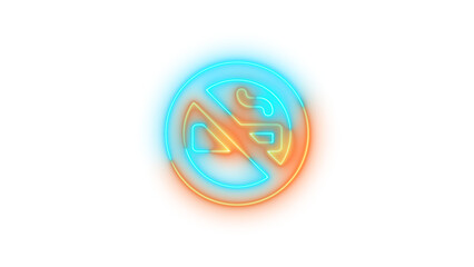 Neon ban smoking symbol icon brown cyan color glowing with transparent background