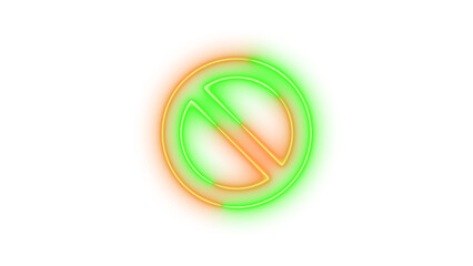 Neon ban symbol icon brown green color glowing with transparent background