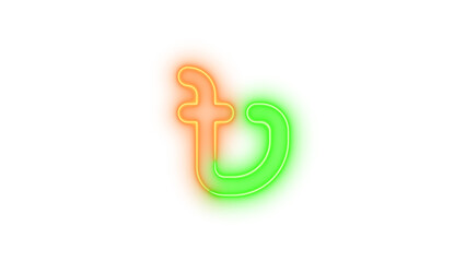 Neon bangladeshi taka sign symbol icon brown green color glowing with transparent background