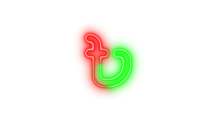 Neon bangladeshi taka sign symbol icon green red color glowing with transparent background