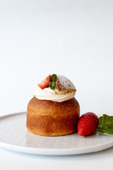Elegant Dessert with Strawberries and Cream