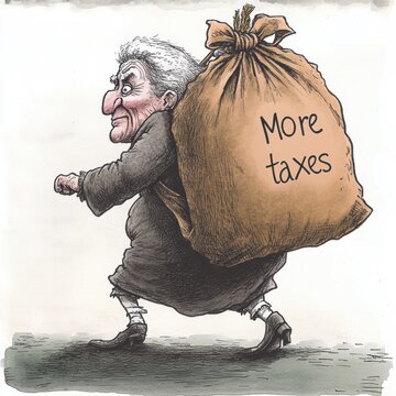 A person is carrying heavy tax struggling to walk