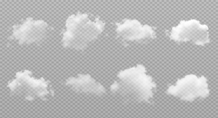 Vector realistic cloud, smoke or fog on isolated transparent background. Cloud png. Smoke png