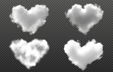 Vector realistic clouds in the shape of a heart, smoke or fog on isolated transparent background. Cloud png. Smoke png