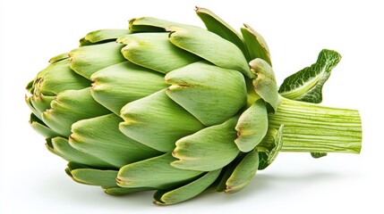 Fototapeta premium Artichoke vegetable isolated on white background, showing its vibrant green texture and freshness, ideal for healthy recipes and culinary uses